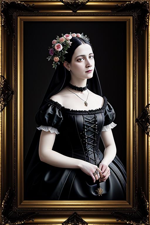 01035-3748092615-gothic woman baroque painting with black flowers in the background hyper realistic ethereal beautiful.png